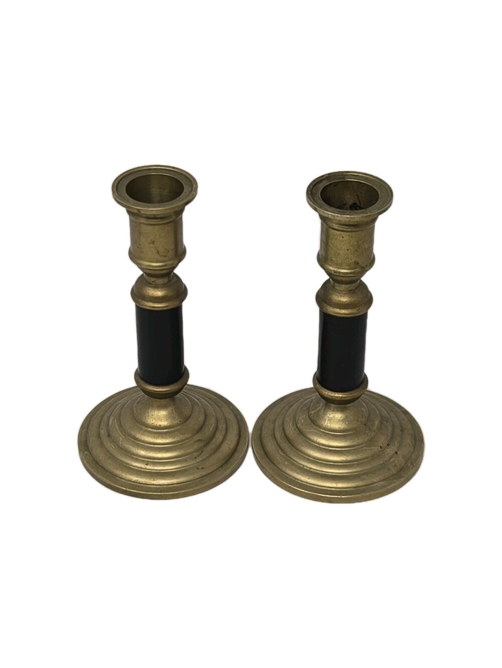 Vintage Mid Century Modern Brass Candle Holders Pair 5" Black